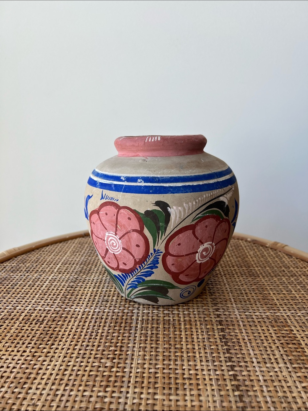 Vintage Mexican Pottery Vase Floral Handmade